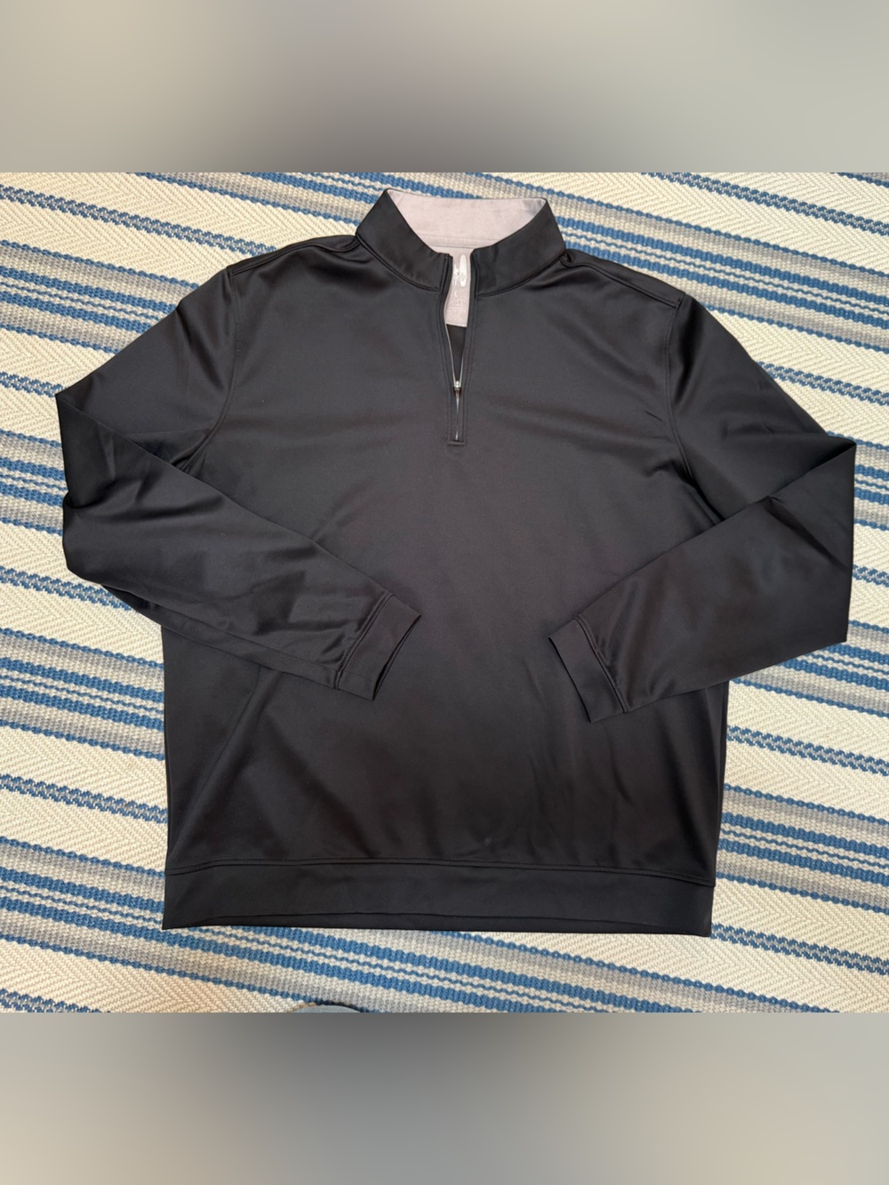johnnie-O Black and Light Gray Quarter-Zip Pullover